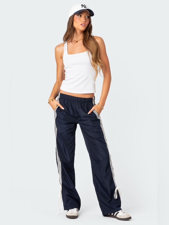Edikted Pants - NWT Edikted Remy Bow Ribbon Track Pants Navy Blue size Small